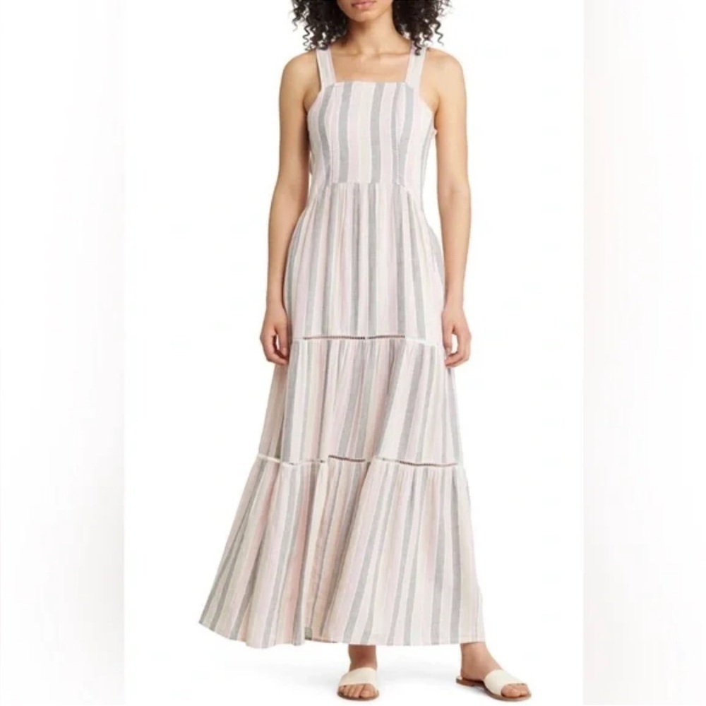 Caslon Women’s Striped Linen Blend Eyelet Maxi Dress Size XXS (00)